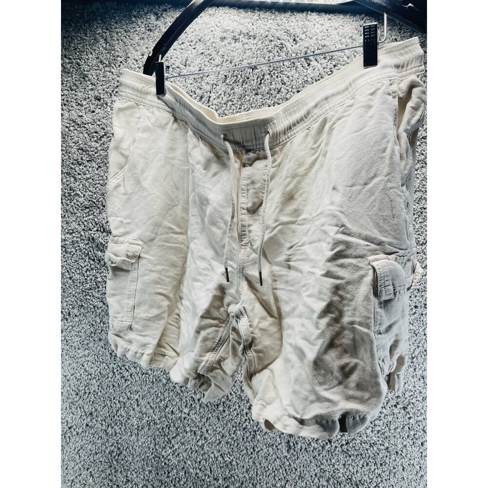 Cubavera Men's Pull On Drawstring Shorts Linen Viscose Off White XLarge